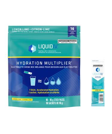 Liquid I.V. Electrolyte Drink Mix for accelerated hydration Lemon Lime Hydration Multiplier with Vitamins B3 B5 B6 B12 and C 256 g 16 on-the-go sticks
