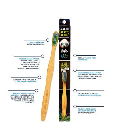 Woobamboo Bamboo Toothbrush 4 Pack - Adult Soft BPA Free Nylon Bristles - Biodegradable & Vegan - Buy Online on GoSupps.com