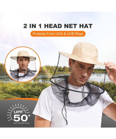 UPF 50+ Sun Protection Mosquito Head Net Hat for Beekeeping & Hiking - Beige 7 1/2 - Buy Online on GoSupps.com