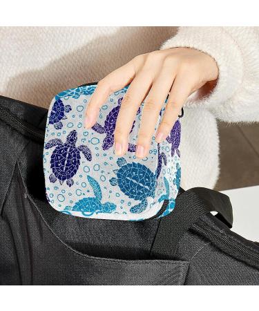 Sea Turtle Pattern Sanitary Napkin Storage Bag - Portable First Period Pads Holder for Girls & Women - Travel Makeup Bag - Multicoloured - Buy Online on GoSupps.com