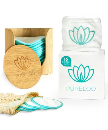 16 Pack Reusable Makeup Remover Pads - Eco-Friendly Reusable Cotton Pads 8 cm - Makeup Removal Pads Include Cotton Laundry Bag Bamboo Box and Head Band