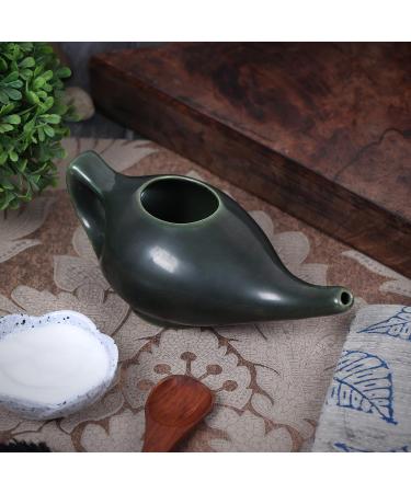 Leak Proof Durable Porcelain Ceramic Neti Pot 300ml - Olive Green | Natural Sinus Treatment | Microwave & Dishwasher Safe - Buy Online on GoSupps.com