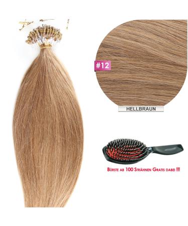 Microring Real Hair Extensions - 100% Remy Hair #12 Light Brown 100 Strands 0.5g 50cm - Premium Loop Hair Extensions - Buy Online on GoSupps.com