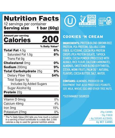 No Cow Protein Bar - Cookies N Cream Flavor, 2.12 oz (60g) | Dairy-Free, High Protein Snack - Buy Online on GoSupps.com