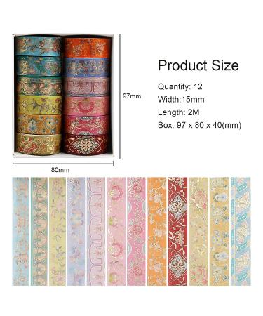 Lychii Washi Tape Set - 12 Rolls Vintage Masking Tape with Gold Foil - Oriental Aesthetic Journaling Supplies for Planner, Bujo & Artistic Projects - Buy Online on GoSupps.com