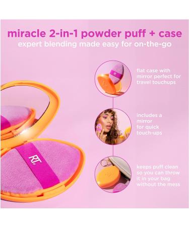 Real Techniques Miracle 2-In-1 Powder Puff + Travel Case Dual-Sided Makeup Blending Puff Elastic Band Precision Makeup Sponge and Powder Puff For Liquid Cream and Powders Travel Case 2 Count 1/Miracle 2-In-1 Powder Puff + Case - Buy Online on GoSupps.com