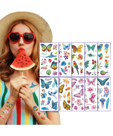 10 Sheets Butterfly Tattoos Temporary Colorful Butterfly Temporary Tattoos for Kid And Women Fake Tattoos for Face Body Temporary Tattoo Party Makeup Gifts