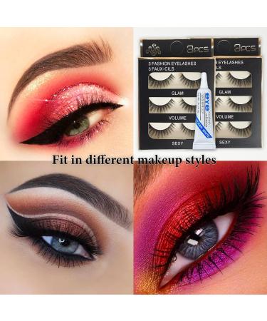 Lashes False Eyelashes Fluffy Eyelash Strip Lash Wispy Volume Handmade Lashes 6 Pairs 3D Thick Long Fake Lashes with Glue Natural Cross Fake Eye lashes for Daily and Party - Buy Online on GoSupps.com