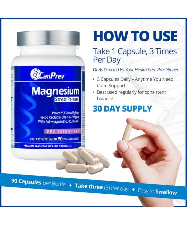 CanPrev Magnesium Bisglycinate with Ashwagandha B5 B6 & Vitamin C 90 Veg Caps 30-Day Supply Support Restful Nights & Relaxation Helps Energy & Immnue Function Vegan Non-GMO Dairy Soy Gluten - Buy Online on GoSupps.com