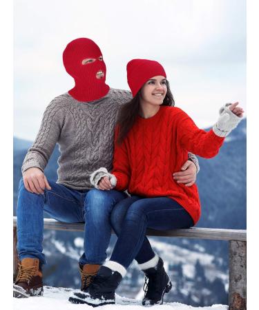 Geyoga 3 Hole Winter Knitted Full Face Cover Balaclava Ski Mask - Red, Adult Size | Ideal for Outdoor Sports - Buy Online on GoSupps.com