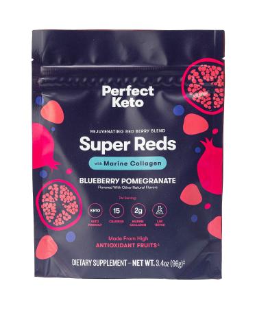 Perfect Keto Super Reds Superfood Powder Antioxidants Supplement with Fruit & Vegetable Powder Polyphenols & Marine Collagen Drink Mix for Skin & Energy Support Blueberry Pomegranate 20 Servings