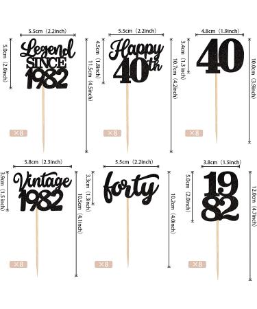 Rsstarxi 48 Pack Black Vintage 1982 Cupcake Toppers - Happy 40th Number 40 Cupcake Picks for 40th Birthday and Anniversary Party Decorations - Buy Online on GoSupps.com