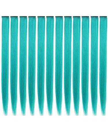 FC SWS 12 Colored Clip-In Hair Extensions - 21 Inch Heat-Resistant Synthetic Hair for Women & Girls - Multi-Colored Turquoise Blue-Green Party Highlights - Buy Online on GoSupps.com