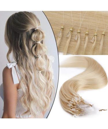 20" Micro Loop Human Hair Extensions 100% Remy 100 Strands #60 Platinum Blonde (50g)