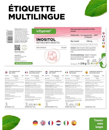 Myo-inositol 1500 mg par jour 240 g lules v ganes haut dosage Inositol pur composant important du m tabolisme cellulaire Sans additifs inutiles - Buy Online on GoSupps.com