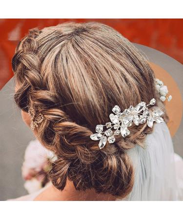 Norhogo Bride Wedding Hair Jewelry | Crystal Flower Headdress & Accessories for Women and Girls (Silver) - International Shipping Available - Buy Online on GoSupps.com