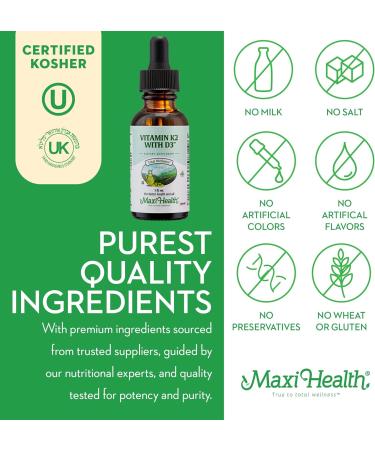 Maxi Health Liquid Vitamin D3 with K2 Drops for Long-Term Health - Vitamin K2 D3 Vitamin Supplement - D3 K2 Vitamin K and Vitamin D Supplement with Vitamin K2 MK-7 and VIT D 1 fl oz - Buy Online on GoSupps.com