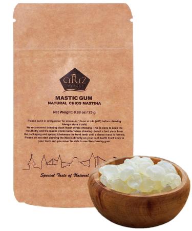 Cerez Pazari Natural Mastic Gum in Resealable Bag 0.88oz 25gr, 100% Real Chios Mastiha Gum, Resin Of Mastiha Trees | Medium Tears, Gluten Free, Non-GMO, Vegan