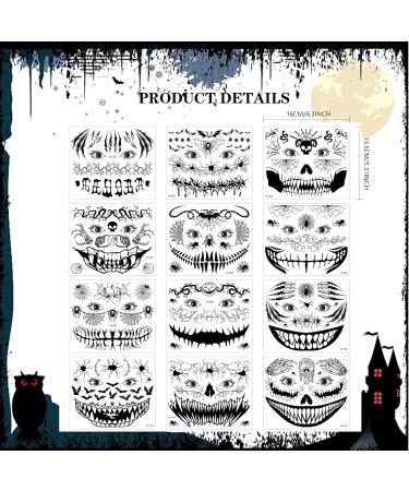 YIYIW Halloween Face Tattoos 12 Sheets Luminious Halloween Tattoos for Adults Kids Glow in The Dark WaterproofTemporary Tattoos for Horror Makeup Halloween Decor Party Supplies (12P-YG) - Buy Online on GoSupps.com