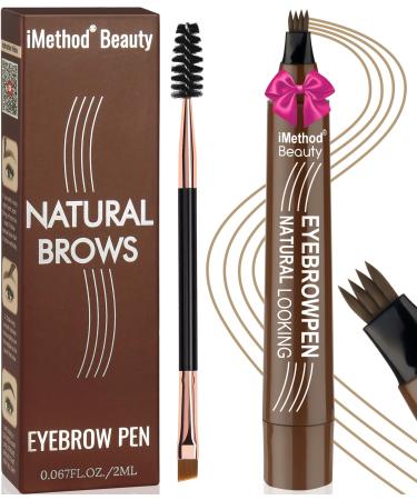 iMethod Eyebrow Pen - Eyebrow Pencil Magical Upgraded Eye Brow Pencils for Women with 4 Fork Tip & Spoolie Brush for Hair-Like Natural Brows Last All-Day Microblading Eyebrow Pen Light Brown