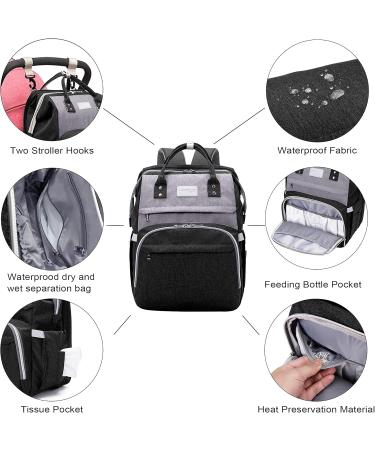 SndMor Diaper Bag Backpack - Multifunctional Black & Gray Design with Bed Function Stroller Hook - Ideal for Moms & Dads - Shop Internationally! - Buy Online on GoSupps.com