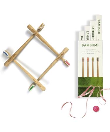 Bambumi Bamboo Toothbrushes Set - Eco-Friendly BPA Free Biodegradable & Sustainable Wooden Toothbrushes (Red/Green/Blue/Bamboo) - Buy Online on GoSupps.com
