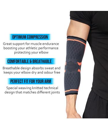 360 RELIEF Compression Elbow Brace Sleeve for Men and Women - Large Orange | Joint Pain Relief Support for Tennis, Golf, Weightlifting | Includes Mesh Laundry Bag | Orange - Buy Online on GoSupps.com