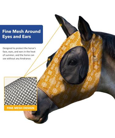 Harrison Howard Super Comfort Stretchy Fly Mask - Large Eye Space & UV Protection - Ethnic Style (Medium Yellow) - Buy Online on GoSupps.com