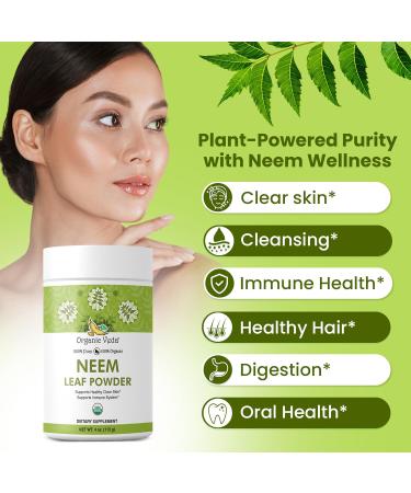 Organic Veda Neem Leaf Powder - Gentle Dried Organic Neem Leaves Powder - Herbal Supplement for Skin Gut Cleanse & Immune Support - Non-GMO Gluten-Free Vegan 4 oz - Buy Online on GoSupps.com