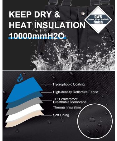 CREATMO US Men's Waterproof Insulated Ski Bibs | XX-Large Black Snow Pants for Winter Snowboarding - Buy Online on GoSupps.com