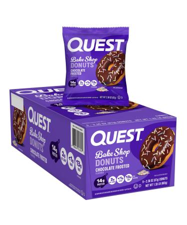 Quest Nutrition Bake Shop Chocolate Frosted Donuts 14g Protein Less than 1g Sugar Protein Snack Low Sugar 9 Count