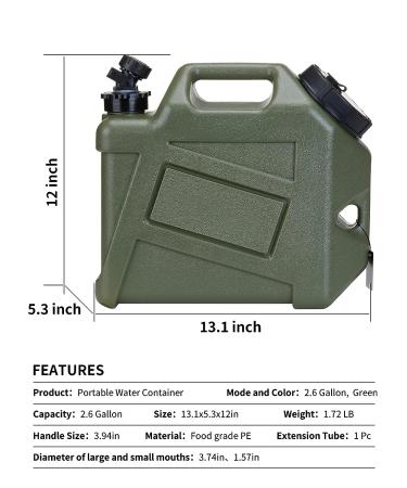 UPWOIGH 2.6 Gallon Camping Water Container - Leakproof Military Green Jug | BPA Free Portable Emergency Storage for Camping & Hiking - Buy Online on GoSupps.com