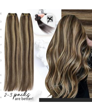 Moresoo Dark Brown with Caramel Blonde Human Hair Weft Extensions 24 Inch - Double Weft, 100g/Pack #P4/27 - Buy Online on GoSupps.com
