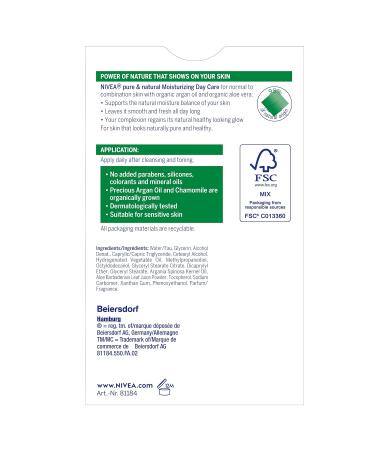 NIVEA Pure & Natural Moisturizing DAY Care 50 ml for Normal to Combination Skin | Made in Germany - International Shipping Available - Buy Online on GoSupps.com