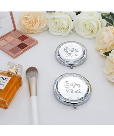 Bachelorette Party Gifts- 2 Pack Crystal Compact Makeup Mirrors for Bride and Bridesmaids in Silver - Wedding Bridal Party Proposal Gifts - Buy Online on GoSupps.com