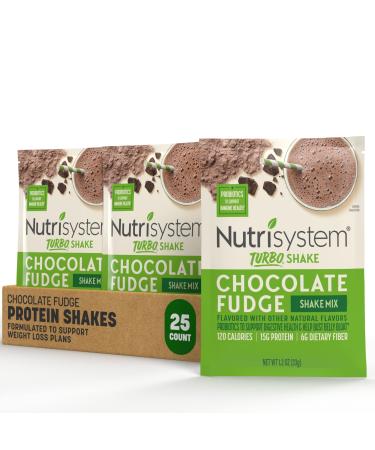 Nutrisystem Chocolate Fudge Turbo Protein and Probiotic Shake Mix Meal Replacement Shake 15g of Protein 21 Vitamins and Minerals 25 Servings Chocolate Fudge 1.2 Ounce (Pack of 25)