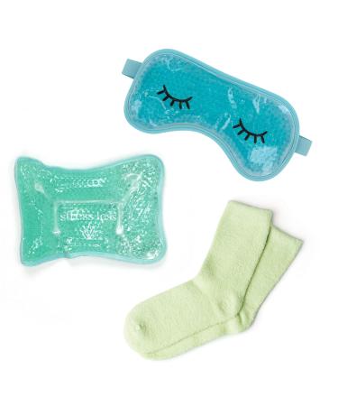 Lemon Lavender: Home Relaxation Spa Bundle  Bring the Spa Home with our Hot & Cold Eyemask  Stress Less Spa Pillow  and Aloe Socks - Blue Set Blue & Green