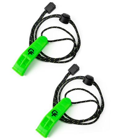 Gradient Fitness Emergency Whistles (2 Pack) | Loud Pealess Plastic Survival Whistle with Adjustable Lanyard, Clip & Reflective Stitching. Quick Safety Access for Swimming, Boating, Surfing, Hiking
