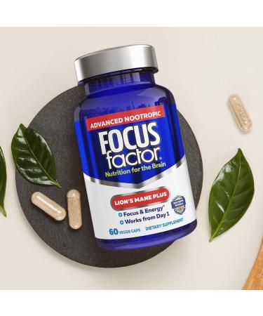 Focus Factor Lions Mane Plus Advanced Nootropic with L-Theanine Caffeine Focus and Energy (60 Count) 60 Count (Pack of 1) - Buy Online on GoSupps.com
