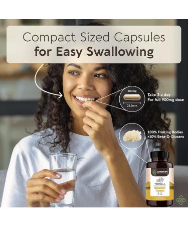 Organic Tremella Mushroom Capsules Supplement (120) | Fruiting Body 10:1 High Strength Snow Fungus Extract | 10% Beta-D Glucans | 9 000mg Raw Equivalent Per Serving | Skin Hydration & Brain Support - Buy Online on GoSupps.com