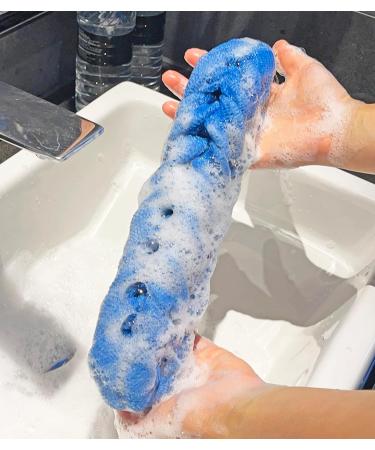 Stretch Back Sponge with Rope Handles - 2-Pack Blue Mesh Exfoliating Body Scrub for Men and Women - Buy Online on GoSupps.com