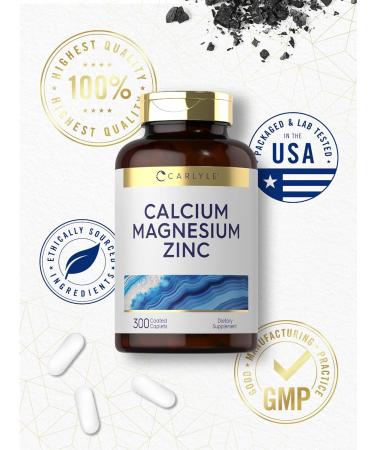 Carlyle Calcium Magnesium Zinc | 300 Caplets | Vegetarian Non-GMO Gluten Free Supplement 300 Count (Pack of 1) - Buy Online on GoSupps.com