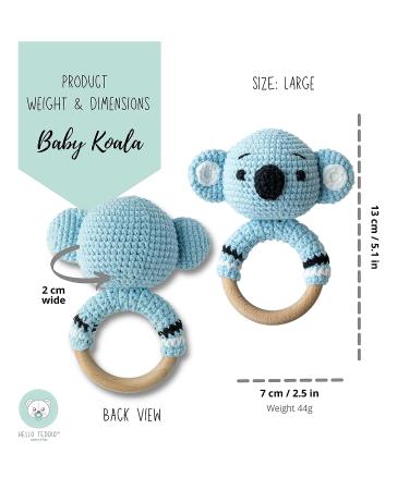Teddio Baby Rattle Teething Toy | Smooth Wooden Easy Grip Ring | Gender Neutral Baby Gift with Koala Design - Buy Online on GoSupps.com