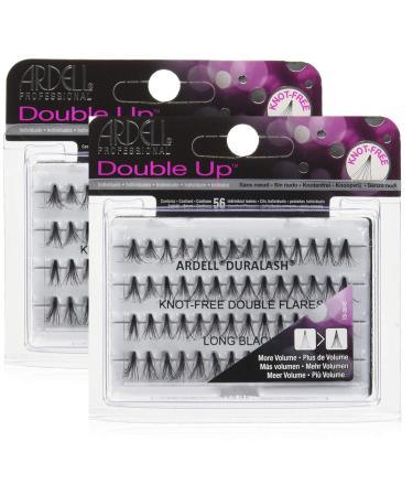 Ardell DOUBLE UP Duralash KNOTTED DOUBLE FLARES Long Black Contains 56 Individual Lashes (2-PACK with bonus Skin/Hair Glitter) (FLARES KNOTTED - Long Black)