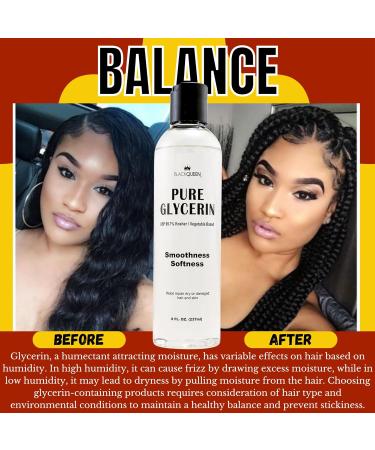 Black Queen 100% Pure Vegetable Glycerin USP & Kosher Grade Made in USA Hair & Skin Moisturizer for 4C Hair Dry Skin & DIY Beauty (8 oz (pack of 2)) - Buy Online on GoSupps.com