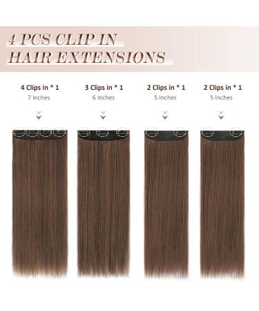 Feshfen Clip In Hair Extensions - 50cm 4PCs Synthetic Chocolate Brown Extensions for Women - Smooth Long Hair - Buy Online on GoSupps.com