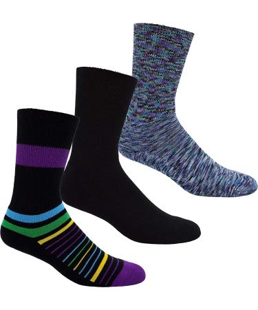 Dr. Segal s Non Binding Socks - 3pk M/L - Multi Stripe  Cosmic Purple  Black Multi-colored Stripe  Solid Black  Purple Spacedyed Medium/Large (3 Pair)