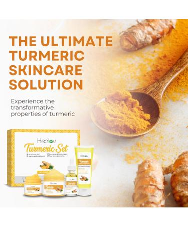 Turmeric Skincare Set | Brightening & Acne Solutions | Cleanser Body Scrub Face Cream & Serum - Buy Online on GoSupps.com