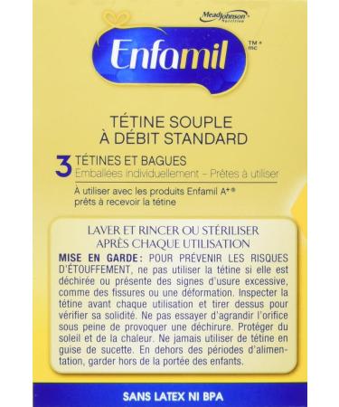 Enfamil A+ Standard-Flow Soft Nipples 3 Count - Yellow, Includes 3 Nipples and 3 Rings - Buy Online on GoSupps.com
