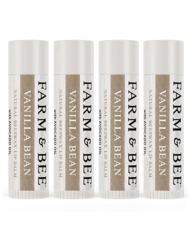 Natural Lip Balm - Organic & Natural Ingredients - Beeswax Based Moisturizing Lip Care Chapstick for Chapped Lips - Great Gift Idea - Farm & Bee - 0.15oz (Pack of 4 - Vanilla Bean) 1 Count (Pack of 4) Vanilla Bean - Buy Online on GoSupps.com